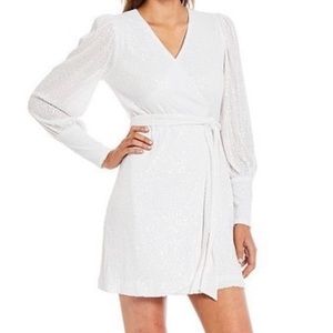 White Sequin Long Sleeve Cocktail Dress